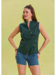 V Neck Cross Button Green Summer Blouse 4548